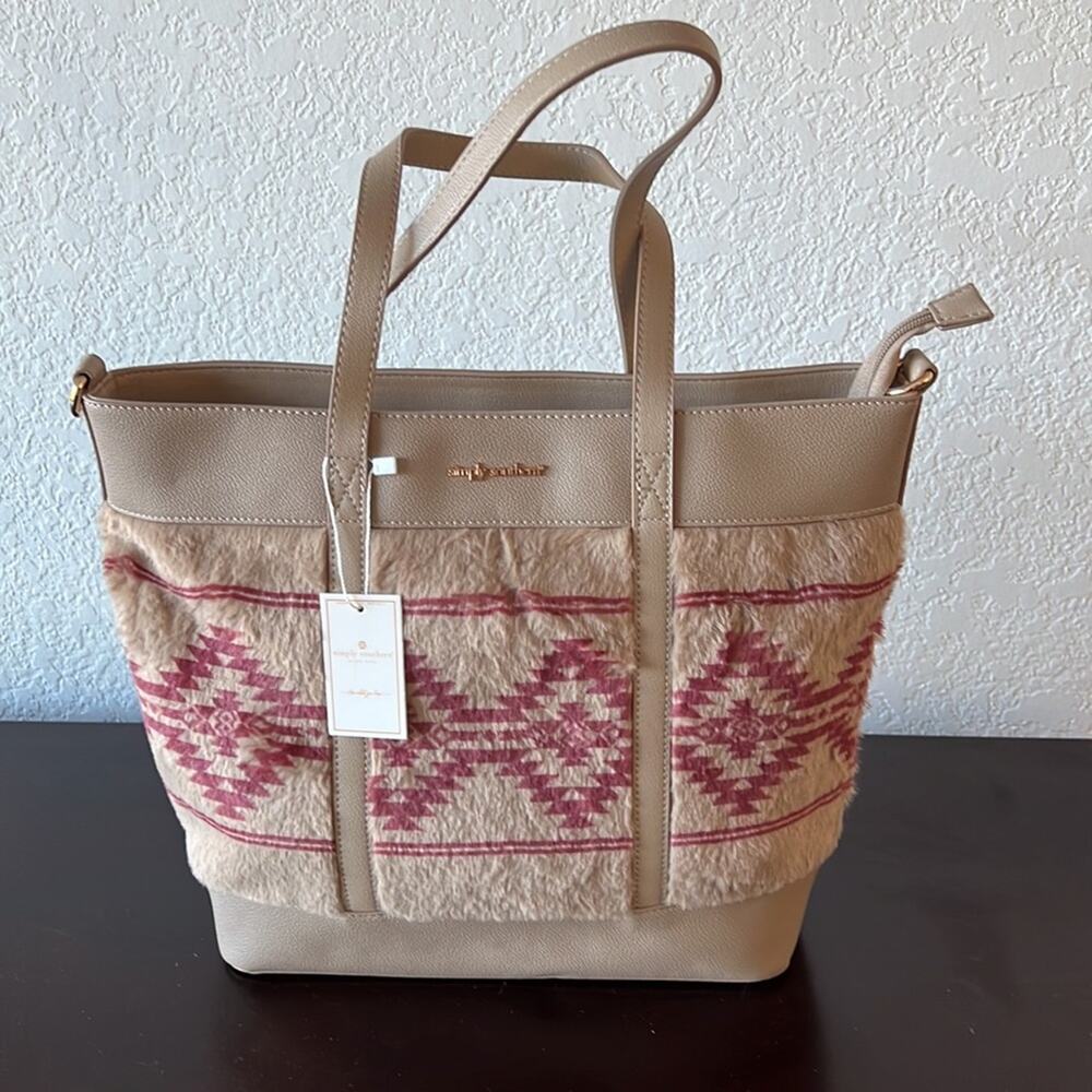 Simply Southern Tan Sherpa Fur Aztec Tote Purse Westerncore Cowgirl NWT